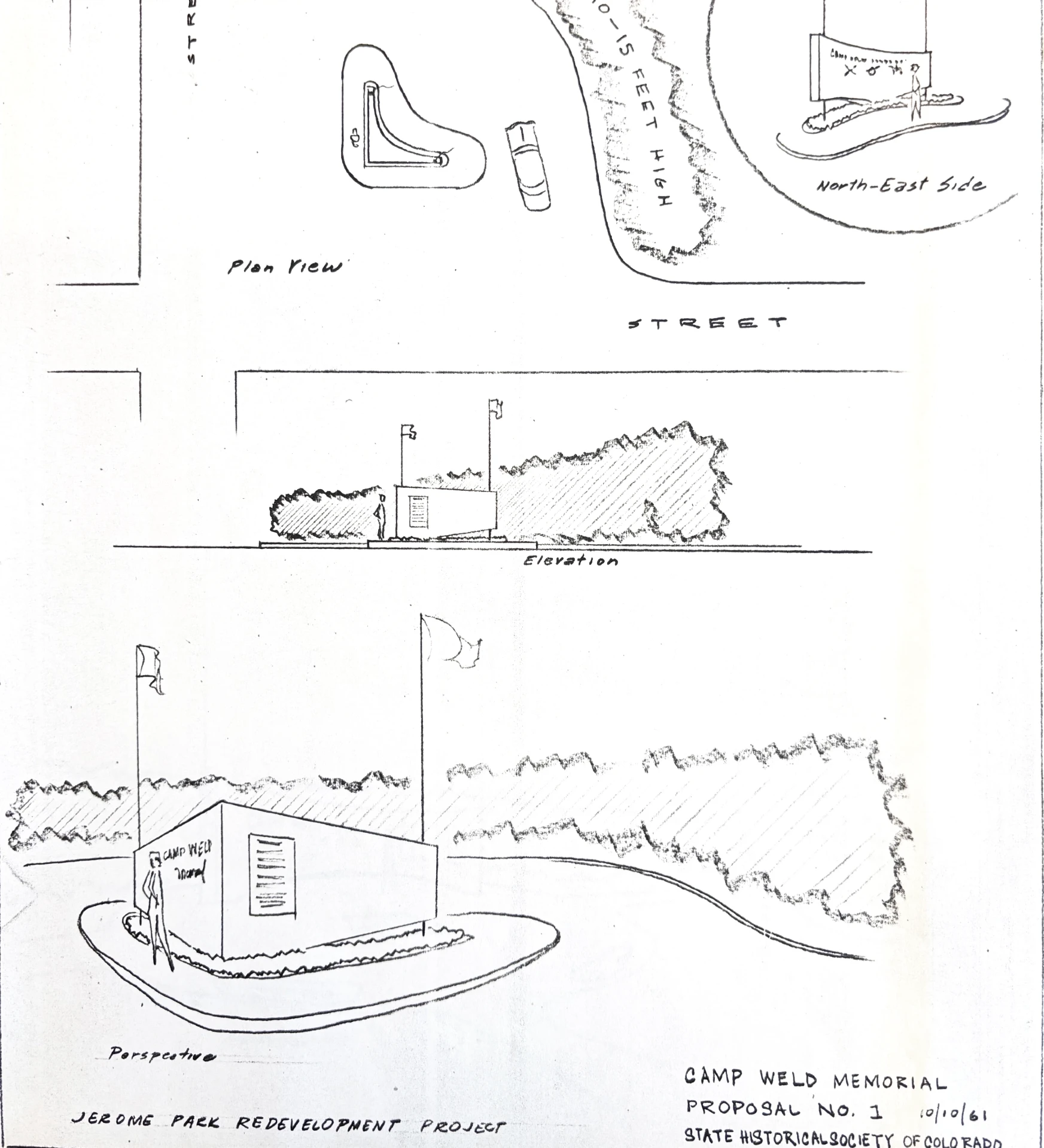 1961 sketch for a proposed Camp Weld memorial in Denver